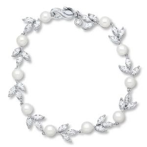 Cultured Pearls Cubic Zirconia Sterling Silver Bracelet - NEW